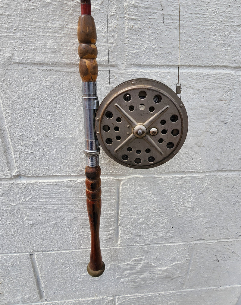 Ice Fishing Pole with White and Orange Paint / Vintage Wood Dipped