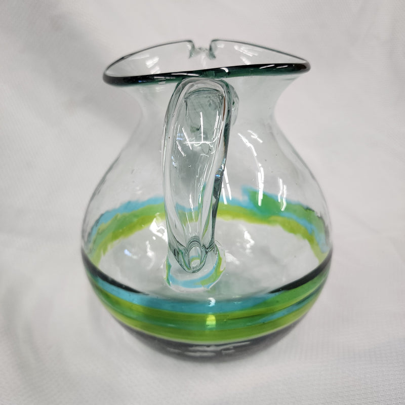 Large Hand Blown Mexican Glass Pitcher green teal yellow