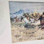 C M Russell Battle Between Blackfeet and Piegans Chromolithograph art 18"x14"