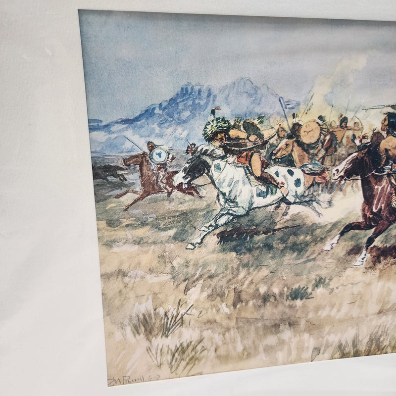 Cm Rasel C M Russell Battle Between Blackfeet and Piegans Chromolithograph art ...