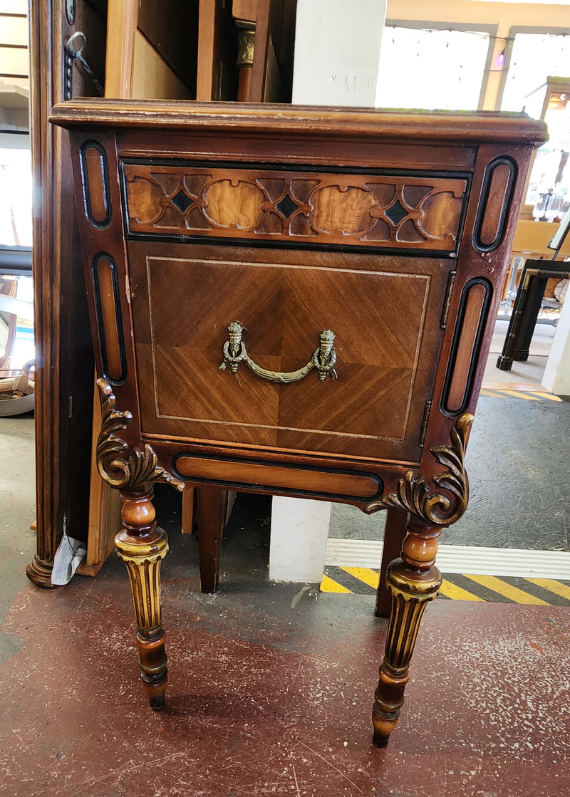 Antique wood inlay bedside table nightstand