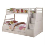 BEKids Solid Wood Twin/Full Bunk Bed with Stairs - White