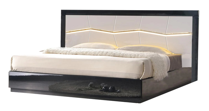 J&M Turin Queen Platform Bed Light Grey and Black Lacquer