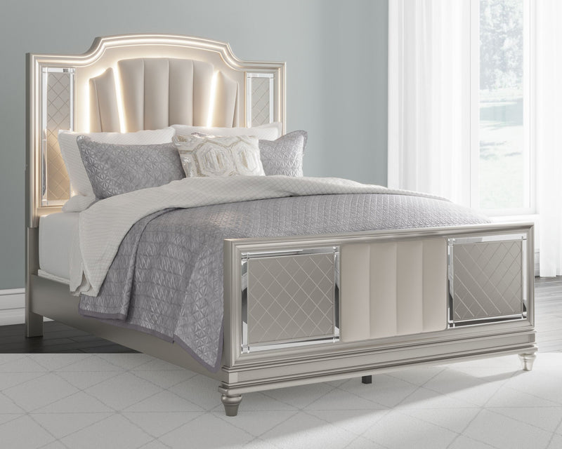 NIB Queen Ashley Chevanna Platinum Upholstered Bed