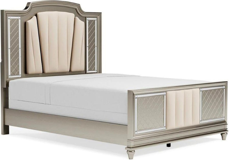 NIB Queen Ashley Chevanna Platinum Upholstered Bed